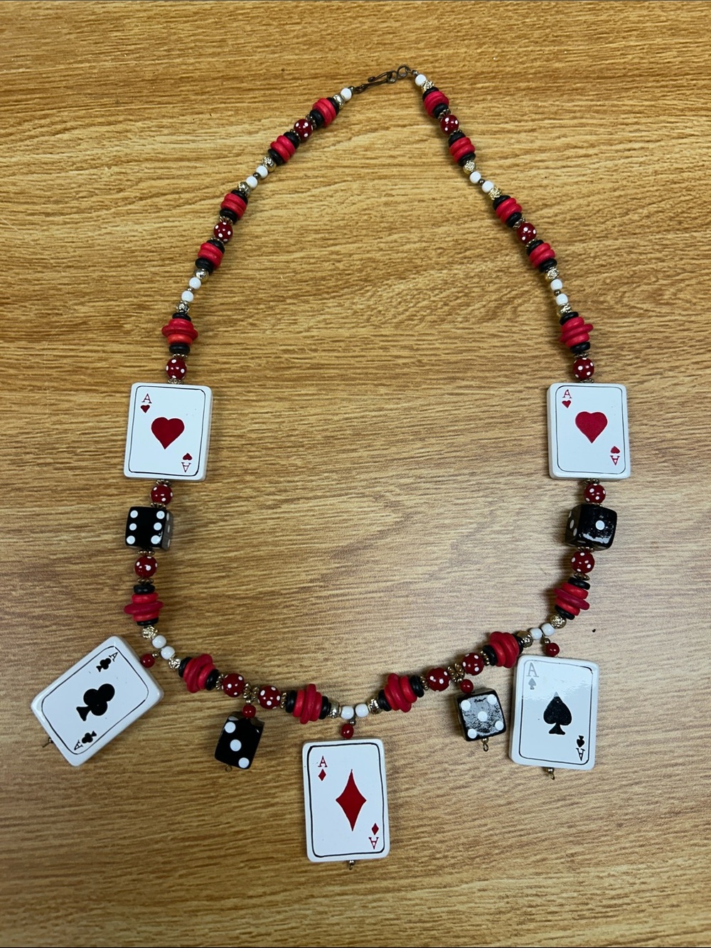 Vintage Red Novelty Playing Card & Dice Charm Necklace